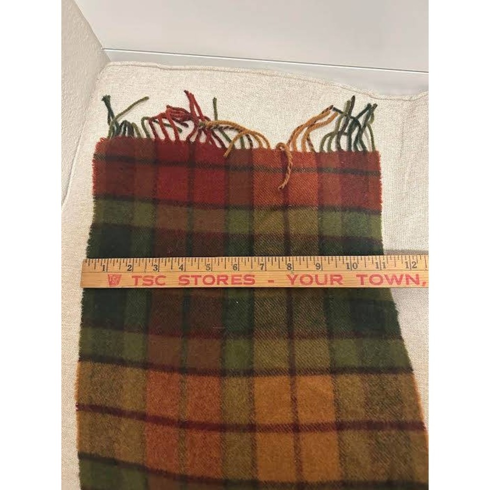Johnstons of Elgin Lambswool Plaid Scarf Made in Scotland Green Orange Brown - Picture 3 of 4